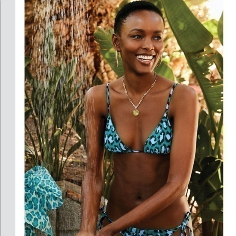 DVF Onia teal leopard print bikini top NWT